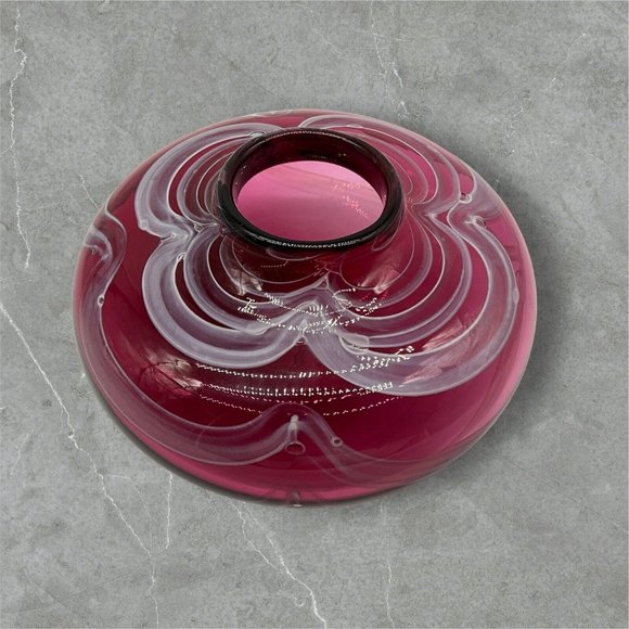 Hand Blown Gordon Redmond Cranberry with White Swirls Vase, Signed & Dated 1994 - Picture 3 of 16